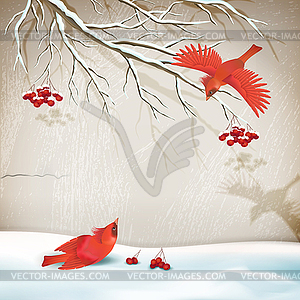 Зимний пейзаж с птицами - векторное изображение клипарта