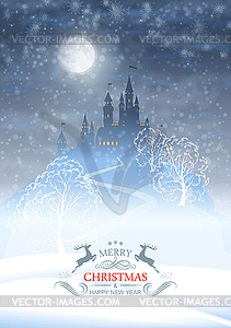 Christmas Winter Castle Moonlight Sky - vector clip art