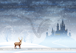 Christmas Landscape Winter Castle - vector clipart