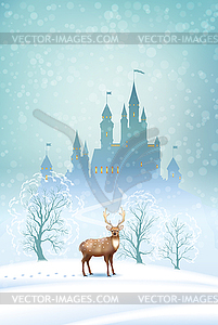 Christmas Landscape Winter Castle - vector image