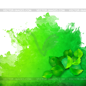 Watercolor spot with green leaves - vector image