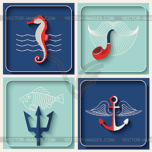 Marine theme icons - vector image
