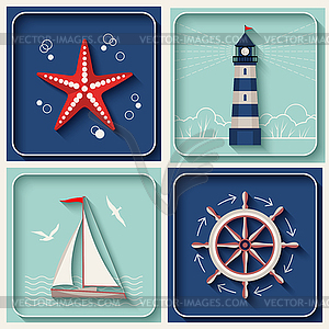 Marine theme icons - vector clip art