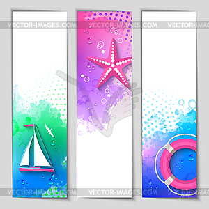 Marine watercolor banners - vector image