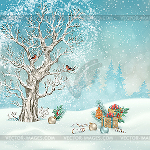 Christmas winter scene - vector clipart