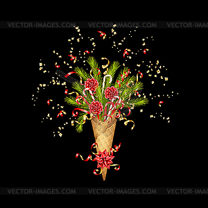Christmas Composition in Waffle Cone - vector clipart