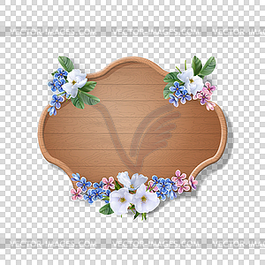 Wooden Sign with Flowers - vector EPS clipart