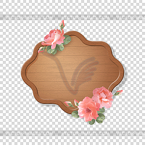 Wooden Sign with Flowers - stock vector clipart