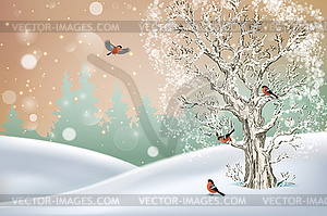 Зимний пейзаж - векторизованное изображение