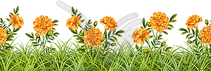 Граница травы и цветов - векторизованное изображение