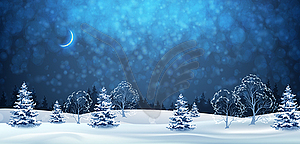 Winter Night Landscape - vector image