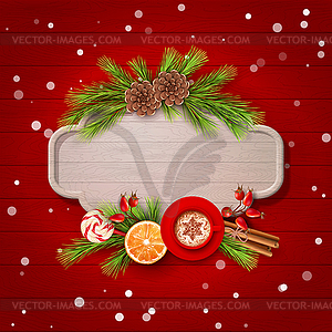 Christmas Wooden Signboard - vector image