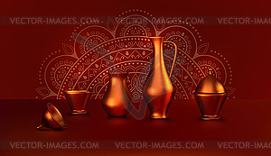 Set of copper dishes - vector image