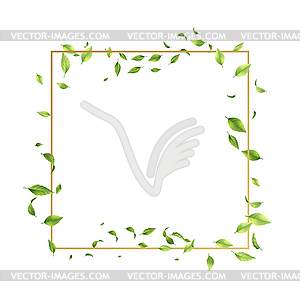 Golden frame with flying leaves - vector image