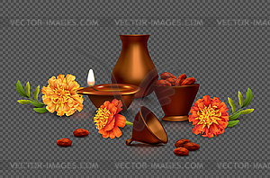 Diwali Composition with Oil Lamp - vector clipart