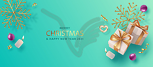 Merry Christmas and Happy New Year banner - vector clip art