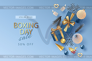 Christmas and New Year boxing day banner - color vector clipart