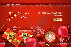 Valentine`s day landing page template - vector image