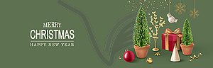 Merry Christmas and Happy New Year banner - vector image