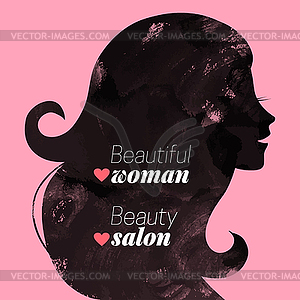 Watercolor fashion beautiful woman silhouette. - vector image