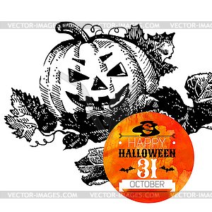 Halloween background. Typographic poster. sketch and - vector clip art