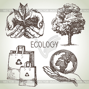 Sketch ecology set - vector clip art