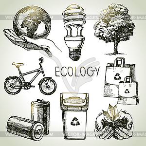 Sketch ecology set - color vector clipart