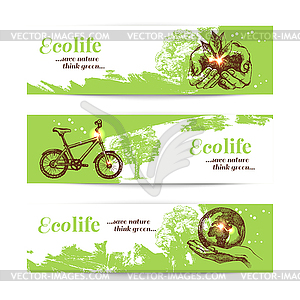 Set of sketch ecology banners - vector clipart / vector image