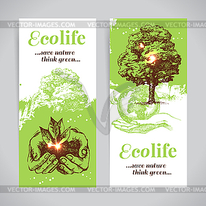 Set of sketch ecology banners - vector image