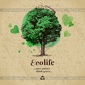 Sketch watercolor ecology poster - vector clip art