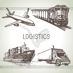 Logistics and delivery sketch icons set. illus - royalty-free vector clipart