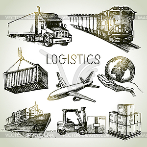 Logistics and delivery sketch icons set. illus - vector clip art