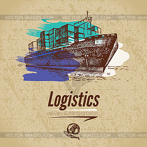 Sketch logistics and delivery poster. Cardboard - vector image