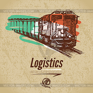 Sketch logistics and delivery poster. Cardboard - vector clipart