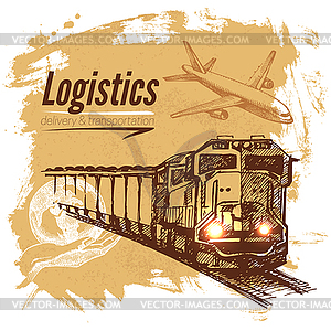 Sketch logistics and delivery background. illu - vector clipart