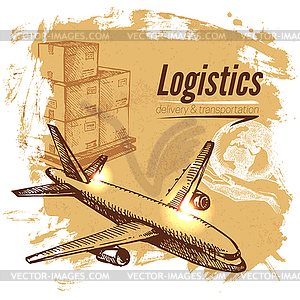 Sketch logistics and delivery background. illu - vector image