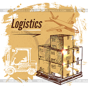 Sketch logistics and delivery background. illu - vector clip art