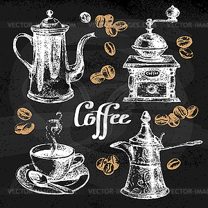 Sketch coffee set. . Chalkboard me - vector image