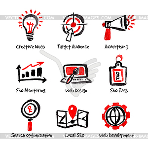 SEO and internet optimization icon set. watercolor - vector clip art