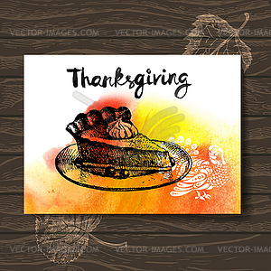 Thanksgiving Day card. sketch and watercolor i - vector image