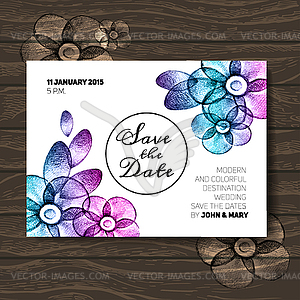 Vintage wedding invitation with flowers. Save date - vector clip art