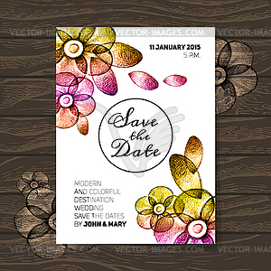 Vintage wedding invitation with flowers. Save date - vector clipart