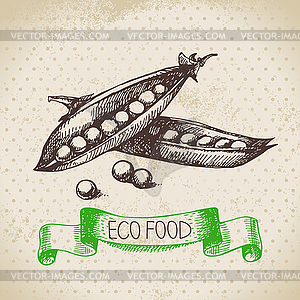 Sketch peas vegetable. Eco food background. ill - vector clipart