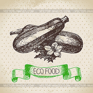 Sketch zucchini vegetable. Eco food background - vector clipart / vector image