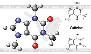 Structural chemical formula and model of caffeine - vector image