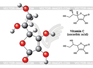 Model and chemical formulas and of ascorbic acid - vector EPS clipart