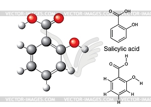 Chemical formulas and model of salicylic acid - vector clip art