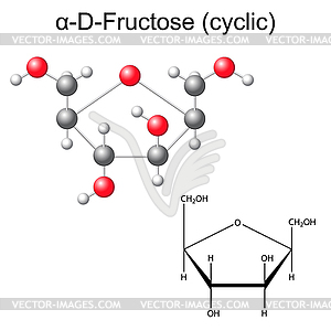 Structural chemical formula and model of fructose - vector image