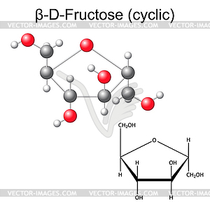 Structural chemical formula and model of fructose - vector clipart