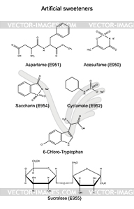 Structural chemical formula of artificial sweeteners - vector image